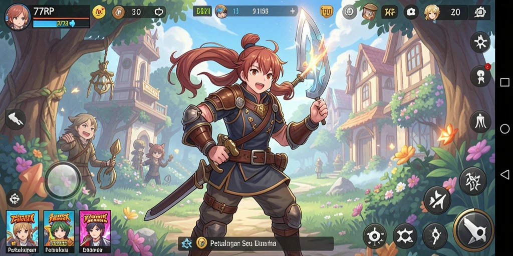 Gameplay 77RP menampilkan pertarungan seru dengan karakter Anime.