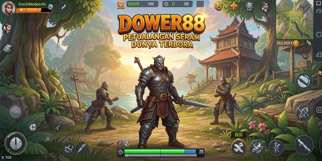 Screenshot gameplay DOWER88 menunjukkan dunia terbuka yang indah.
