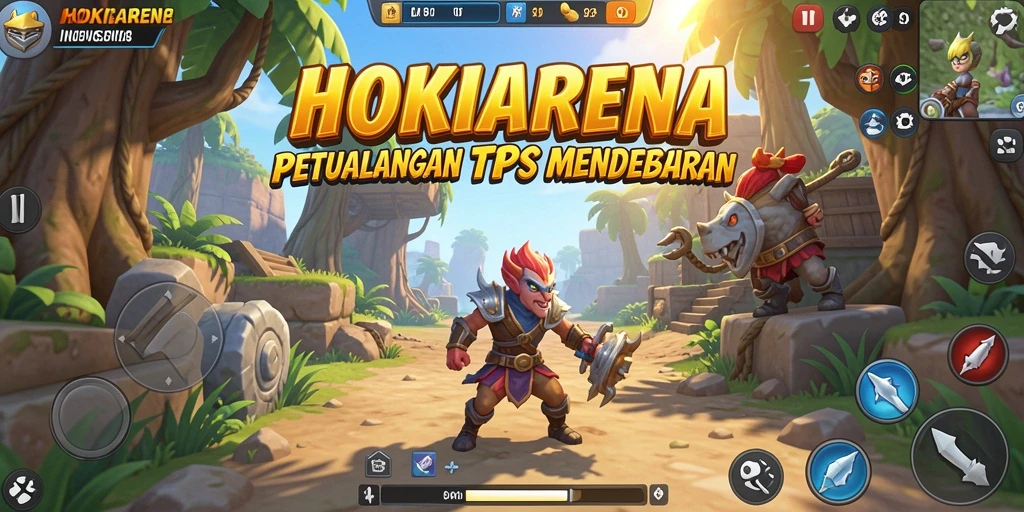 Screenshot gameplay HOKIARENA yang menunjukkan aksi pertempuran TPS.