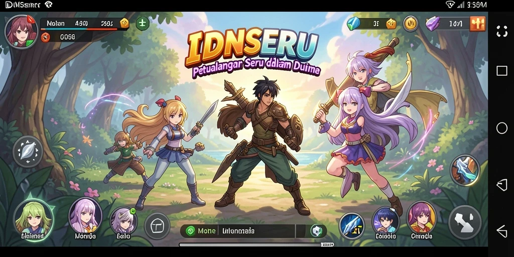 Screenshot utama IDNSERU menampilkan karakter anime beraksi.