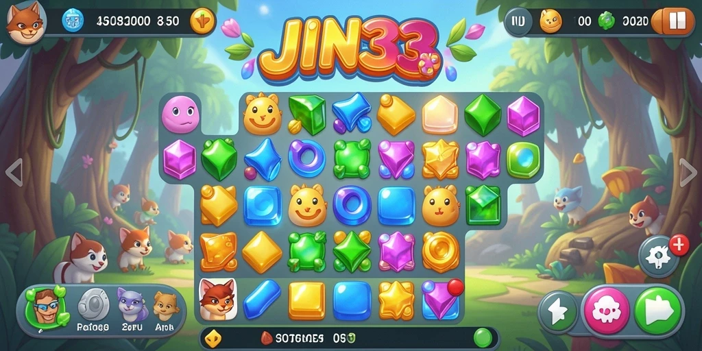 Gameplay JIN33 penuh warna dan menantang dalam kategori Match-3.