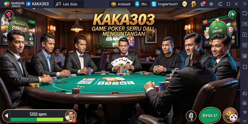 Tampilan gameplay seru dari KAKA303 dalam suasana poker yang menegangkan.