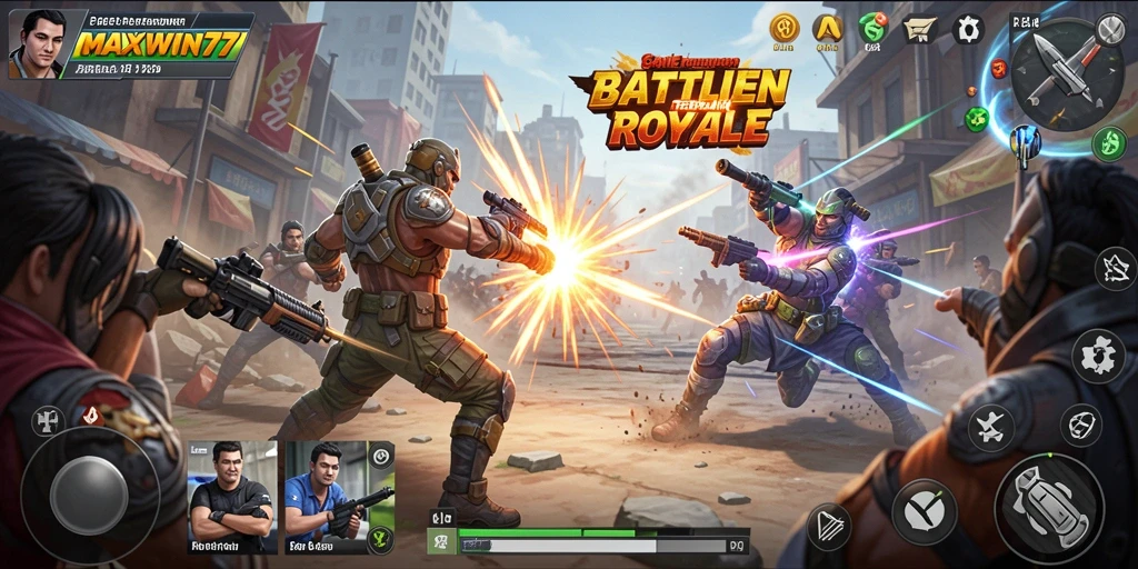 Tampilan gameplay intens di MAXWIN77 saat bertarung melawan banyak pemain.