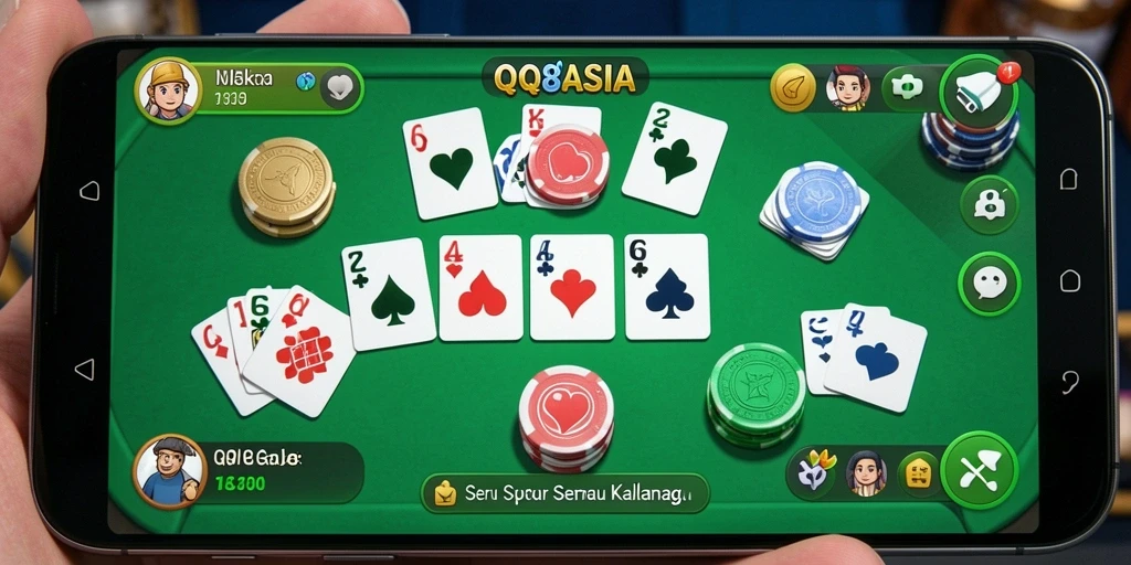 Screenshot gameplay QQ88ASIA yang menampilkan aksi seru permainan Gaple.