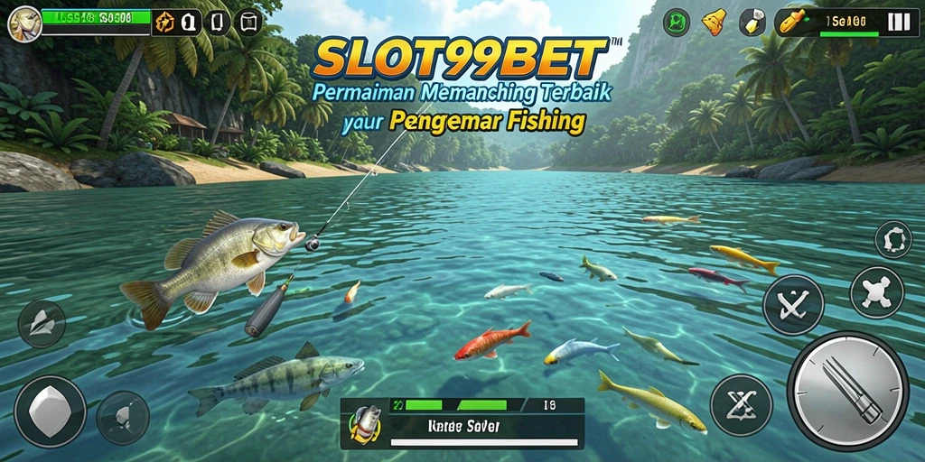 Tampilan gameplay SLOT99BET yang seru saat memancing di laut.